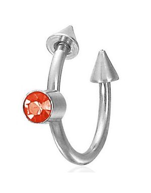 Ögonbrynspiercing med Spike Kulor & Röd Sten - 1,2 x 10 mm