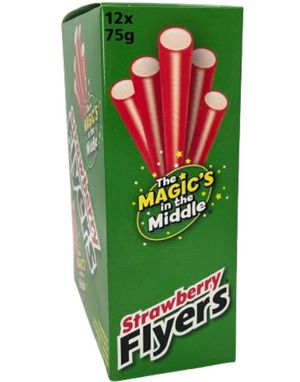 12 St Maxilin Strawberry Flyers - Lakritsstänger med Jordgubbsfyllning - Hel Låda 900 Gram