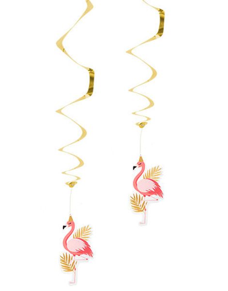 2 stk Hängande Dekorationer med Holografisk Guldmotiv - Flamingo Gold