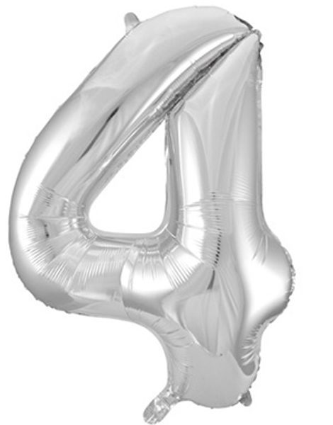 Talet 4 - Silverfärgad JUMBO Folieballong 86 cm