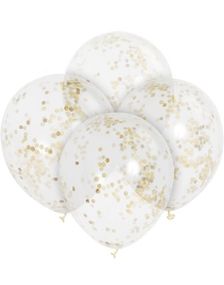 6 stk 30 cm Genomskinliga Ballonger med Guldfärgad Konfetti