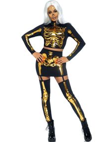Golden Skeleton Maskeraddräkt För Dam 2 Delar