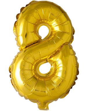 Talet 8 - Guldfärgad 41 cm Liten Folieballong