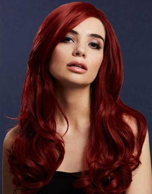 Khloe Deluxe Wig - Kan Styles! - Rubinrød Parykk med Bølger