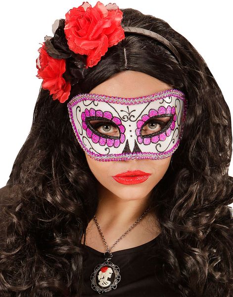 Lila Day of the Dead Ögonmask med Glitter