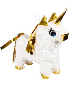 Vit och Guldfärgad MINI Enhörning Pinata 21x16 cm - Unicorn Gold