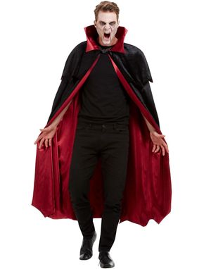 Svart och Röd Cape i Velour med Krage