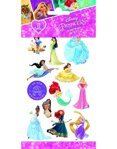12 stk Små Midlertidige Disney Prinsesse Tatoveringer