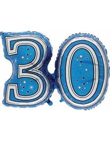30 År - Blå Holografisk Folieballong 81 cm