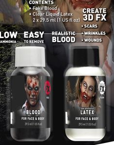 Rött Teaterblod och Flytande Klar Latex 2x 29,5 ml