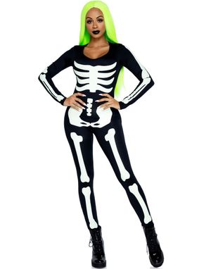 Skelett Catsuit Maskeraddräkt för Dam - Lyser i Mörkret