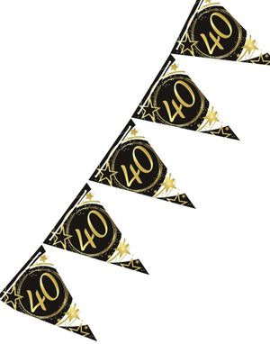 3 Meter Langt Svart og Hvitt Flaggbanner med Gullskrift - 40 ÅR 