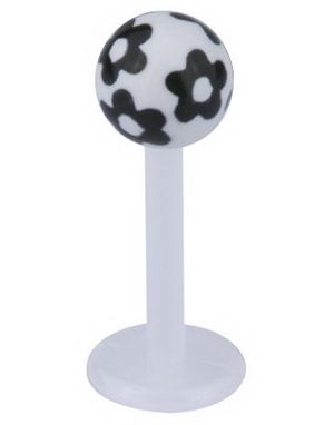 Labret m/Blommor - Vit/Svart - Strl 1,2x8x4mm