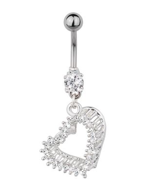 Navelpiercing med Hängande Hjärta Dekorerat med Vita Stenar