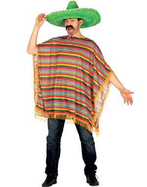 Randig Meksikansk Poncho med Fransar