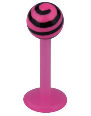 Labret m/Randig Kula - Rosa/Svart - Strl 1,2x8x4mm