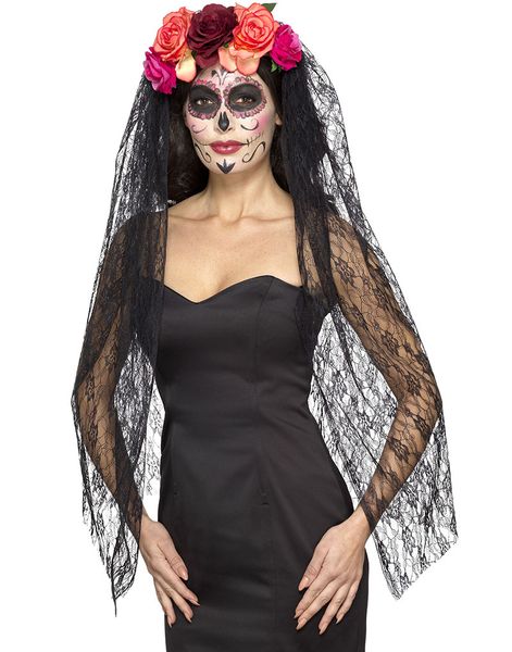 Day of the Dead Diadem med Rosor och Spetsflor