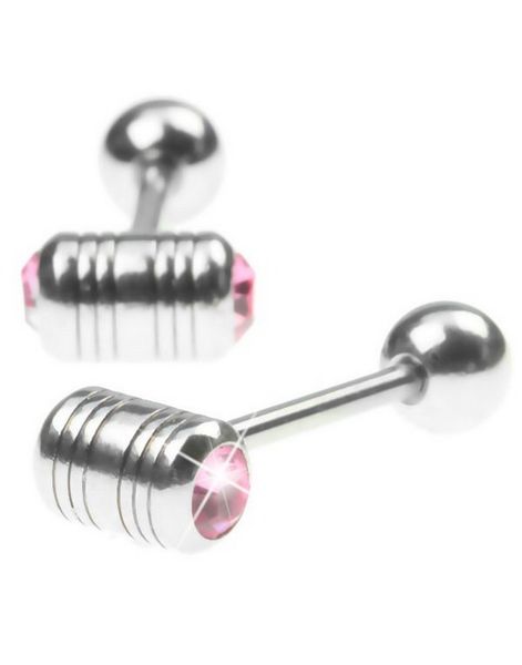 Tungpiercing med två Rosa Stenar i Toppkulan