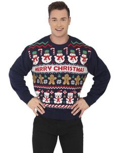 Blå "Merry Christmas" Jultröja med Olika Julmotiv för Herr