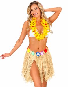 Hawaii Hula Kjol med Blommor - 40 cm Gul