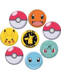 8 stk Buttons/Badges - Lisensiert Pokémon
