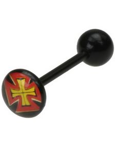 Stilig Svart Tungpiercing med Riddarkors
