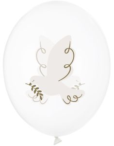 6 stk Klare Ballonger med Due-motiv 30 cm