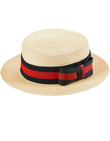 Beige Stråhatt med Svart och Rött Band