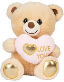 Love you - Sittende Teddybjørn Bamse med Hjerte og Krone 15 cm