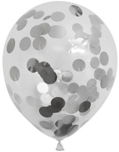 6 stk 30 cm Genomskinliga Ballonger med Stora Silver-Konfetti