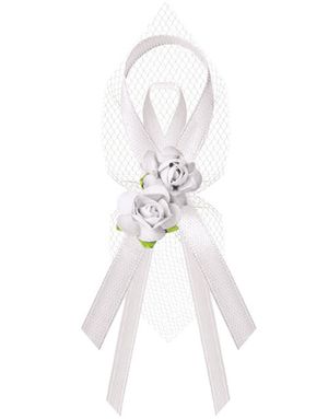 6 stk Vita Satin Rosetter med Blommor