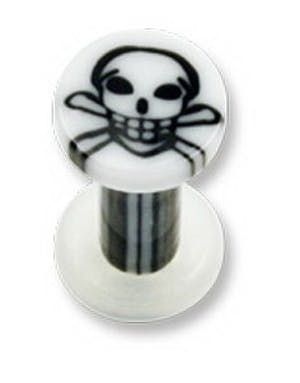 Vit Piercing Plugg med Svart Dödskalle