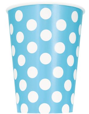 6 st Ljusblå Polka Dots Pappmuggar 355 ml