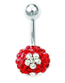 Glitter Flower Navelpiercing - Röd/Vit