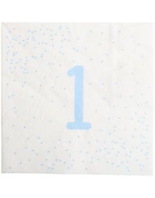 16 stk Hvite og Blå 1 Års Servietter 33x33 cm