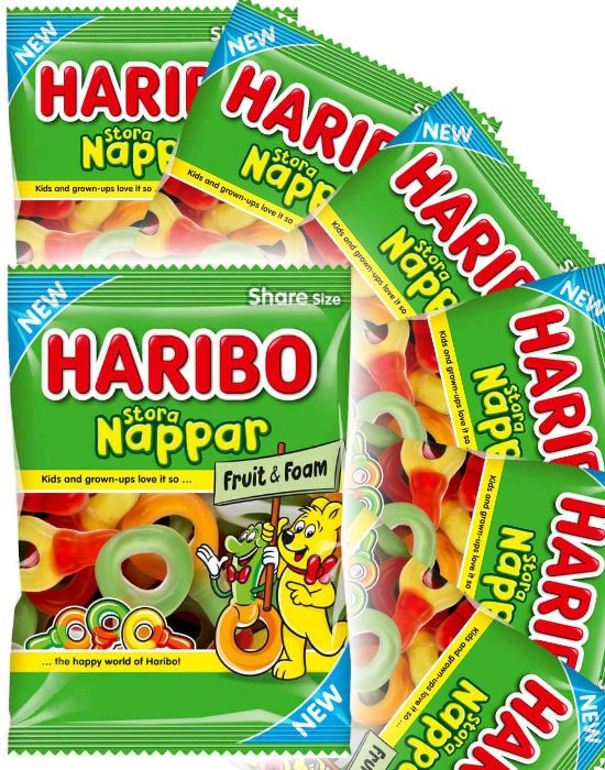 12 st Haribo Stora Frukt & Skum Nappar 120 gram - hel låda - Se Alla ...