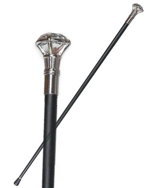 Svart käpp i metall med diamant - 92 cm - hög kvalitet