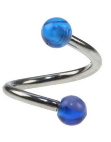 Curve Ögonbrynspiercing med Blå och Vita Kulor - 1.2 x 8 mm