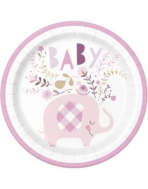 8 stk Baby Pink Elephant Papptallerkener 22 cm
