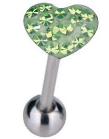 Tungpiercing med Hjärtformad Grön Toppkula & Stenar