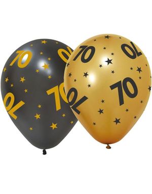 6 stk 70 års Feiring Ballonger 30 cm - Svart og Gull