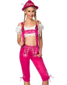 Lång Rosa Lederhosen Till Dam Med Fickor Och Broderi