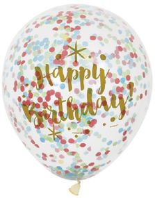 6 stk 30 cm Guldfärgade Happy Birthday Konfettiballonger