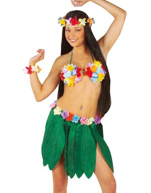 Grønt Hawaii-Kjol med Blad och Blommor
