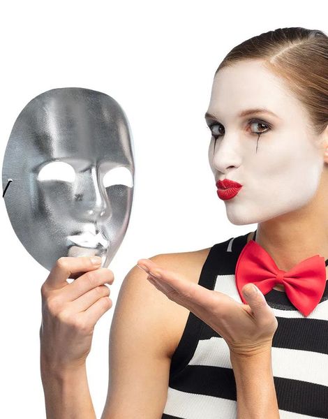 Ansiktmaske Mime Sølvfarget
