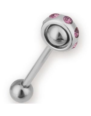 Roterande Cirkel - Silverfärgad Tungpiercing med Rosa Stenar
