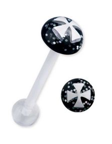 Vit Tungpiercing med Riddarkors