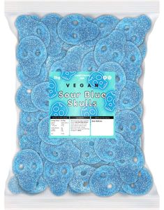 2 kg Candycrave Vegan Fizzy Blue Skulls - Stor Påse med Sur Blå Vingummiskallar