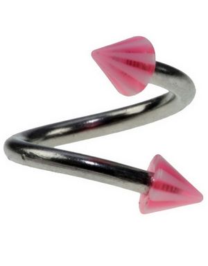 Curve Ögonbrynspiercing med Rosa och Vita Spikes - 1.2 x 8 mm