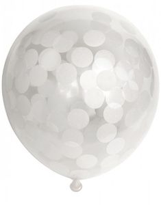 6 stk 30 cm Genomskinliga Ballonger med Vit Konfetti
